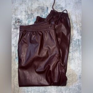Faux Leather Burgundy joggers